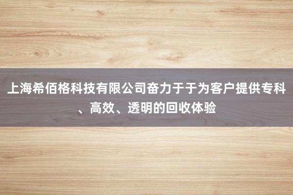 上海希佰格科技有限公司奋力于于为客户提供专科、高效、透明的回收体验